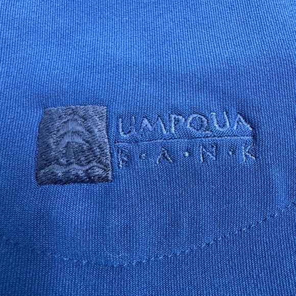 NIKE GOLF Men's Mock Neck Short Sleeve Polo Shirt Blue JELD WEN UMPQUA BANK - Picture 6 of 9